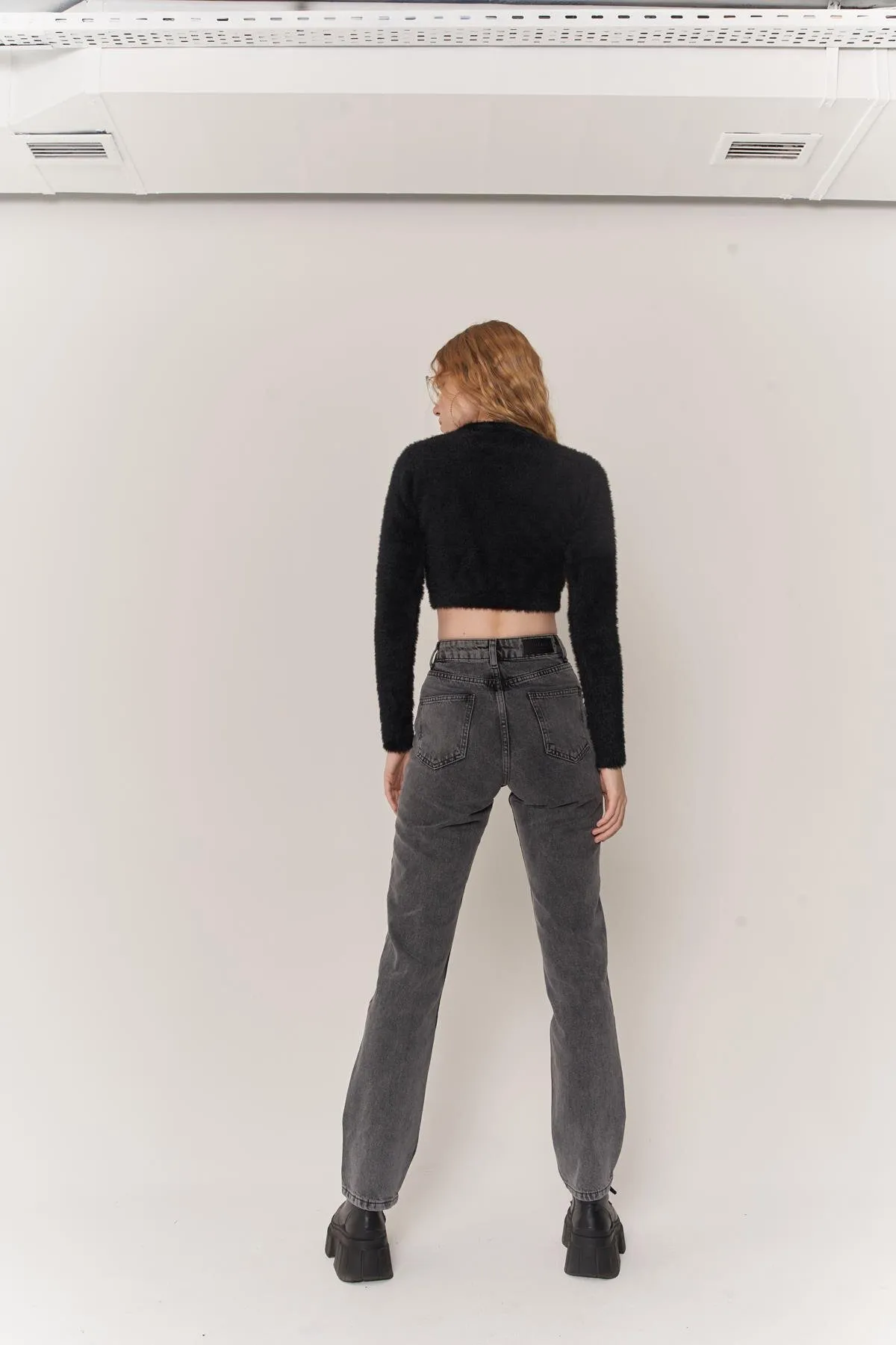HOLLY LOLLY  Graue Fuerza-Jeanshose für Damen aus Denimstoff mit hoher Taille und geradem Schnitt