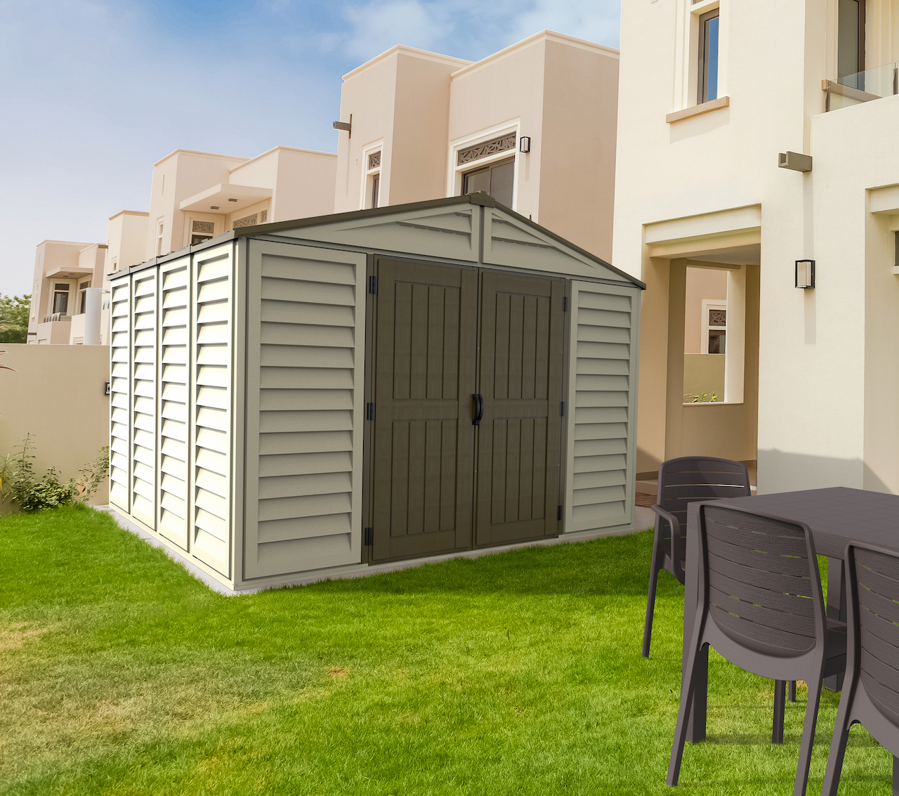 Duramax Kunststoffgerätehaus Duramax WoodBridge Plus 10 m² mit Bodenrahmen (Model 40224 -10x10´)
