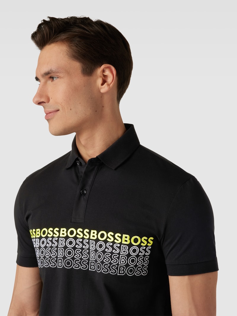 Poloshirt mit Label-Stitching Modell 'Pavel' in schwarz