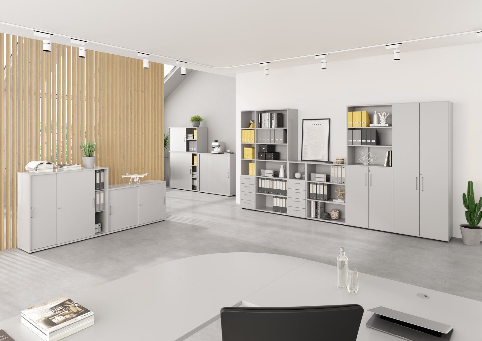 bümö Aktenregal smart Schubladen Regal - 4 Schübe, Dekor: Weiß/Silber