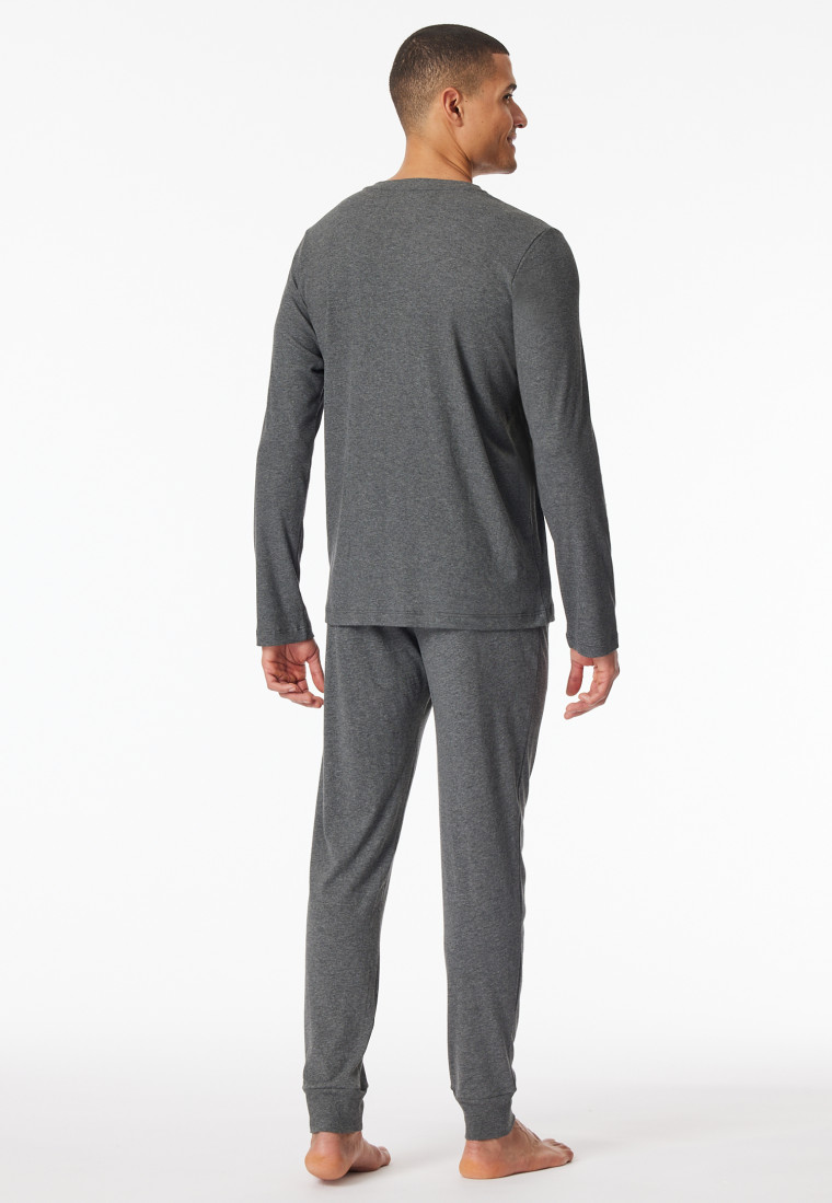 Schlafanzug Doppelripp lang Bündchen dunkelgrau meliert - Modern Nightwear