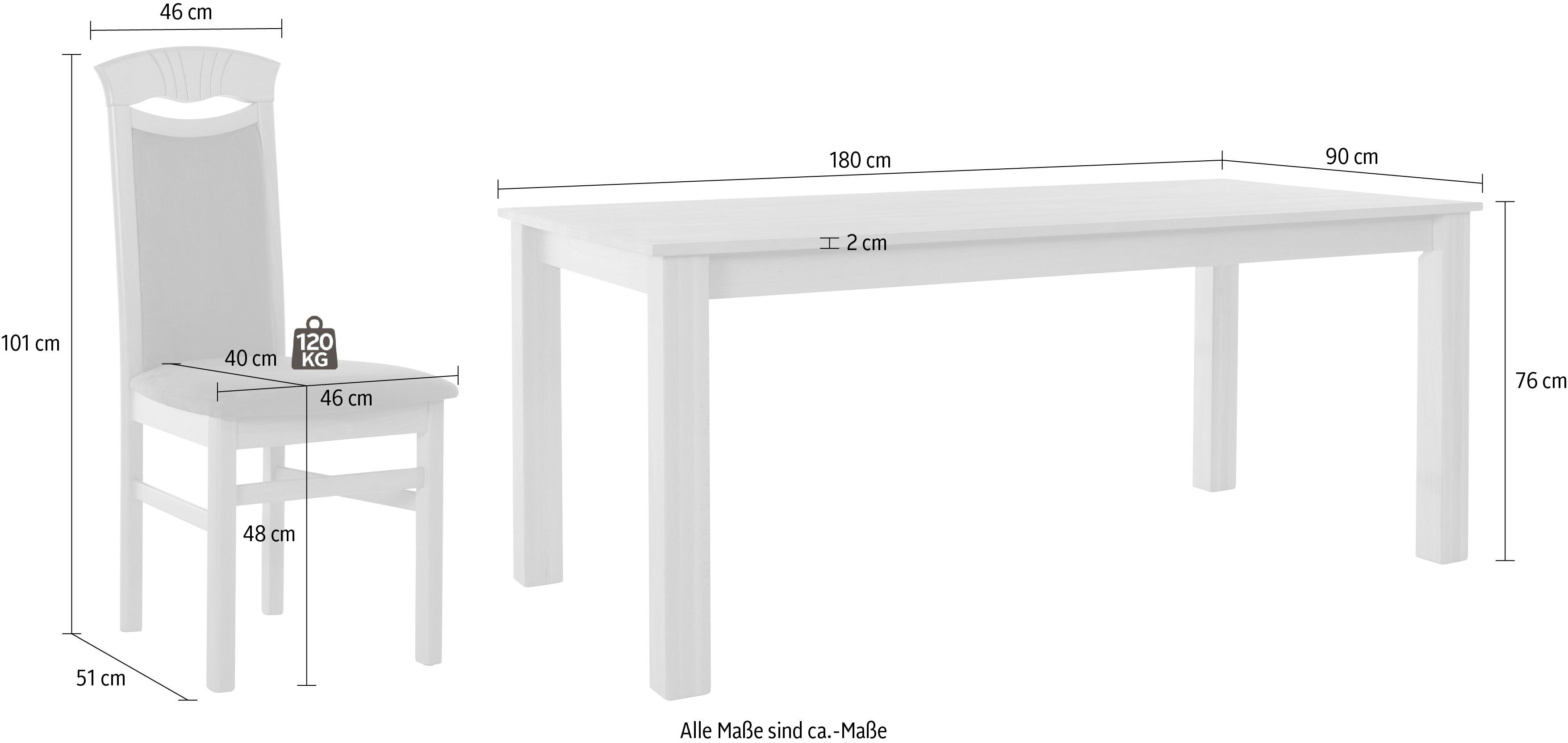 Home affaire Essgruppe Luisa + Franz Set, (Set, 7-tlg., 7tlg), Buche Massivholz
