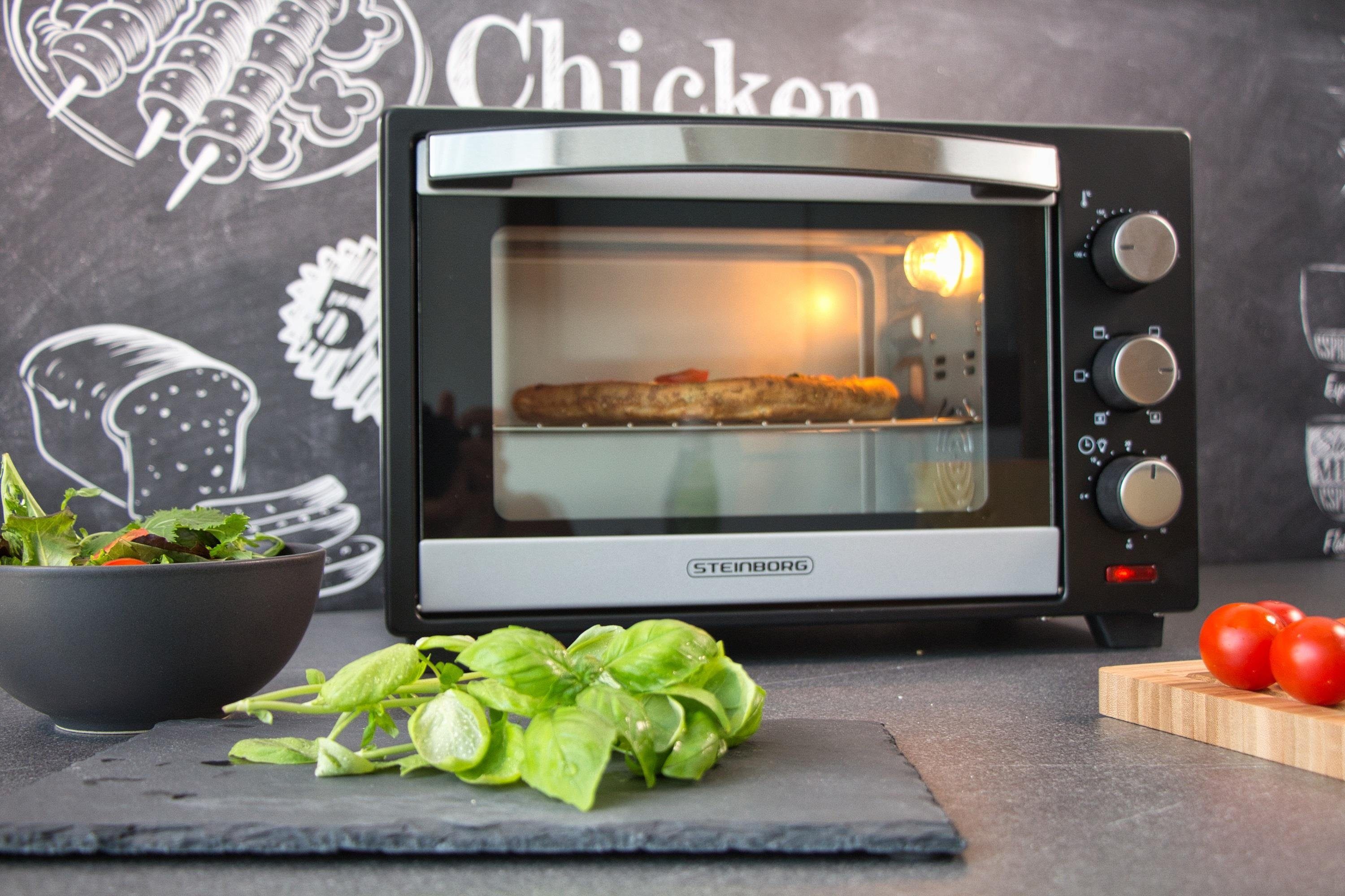 STEINBORG Minibackofen SB-3012, 25 Liter, Umluft, mit Krümelblech, 1600 Watt