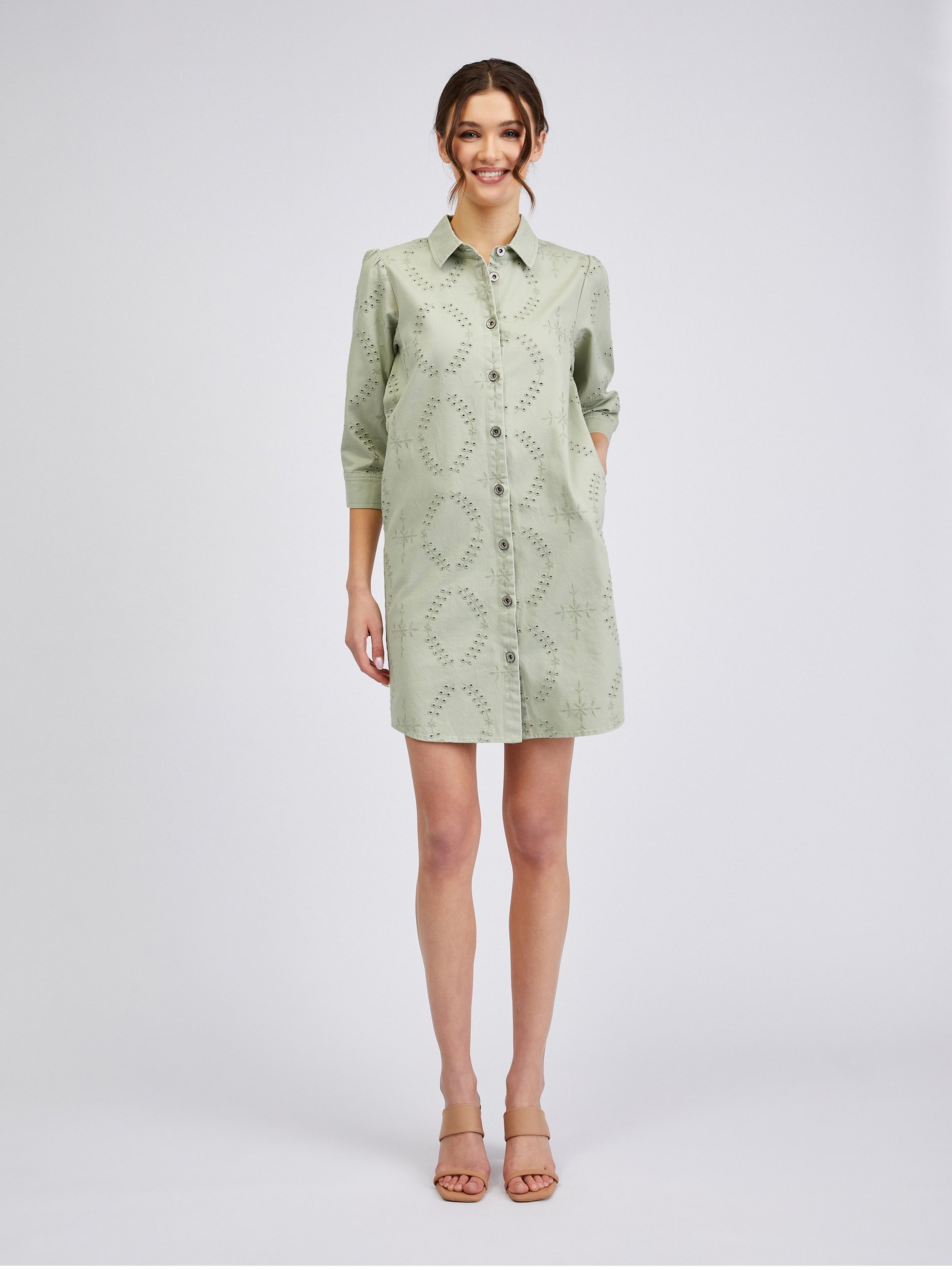 Hellgrünes Damen-Denim-Kleid ORSAY