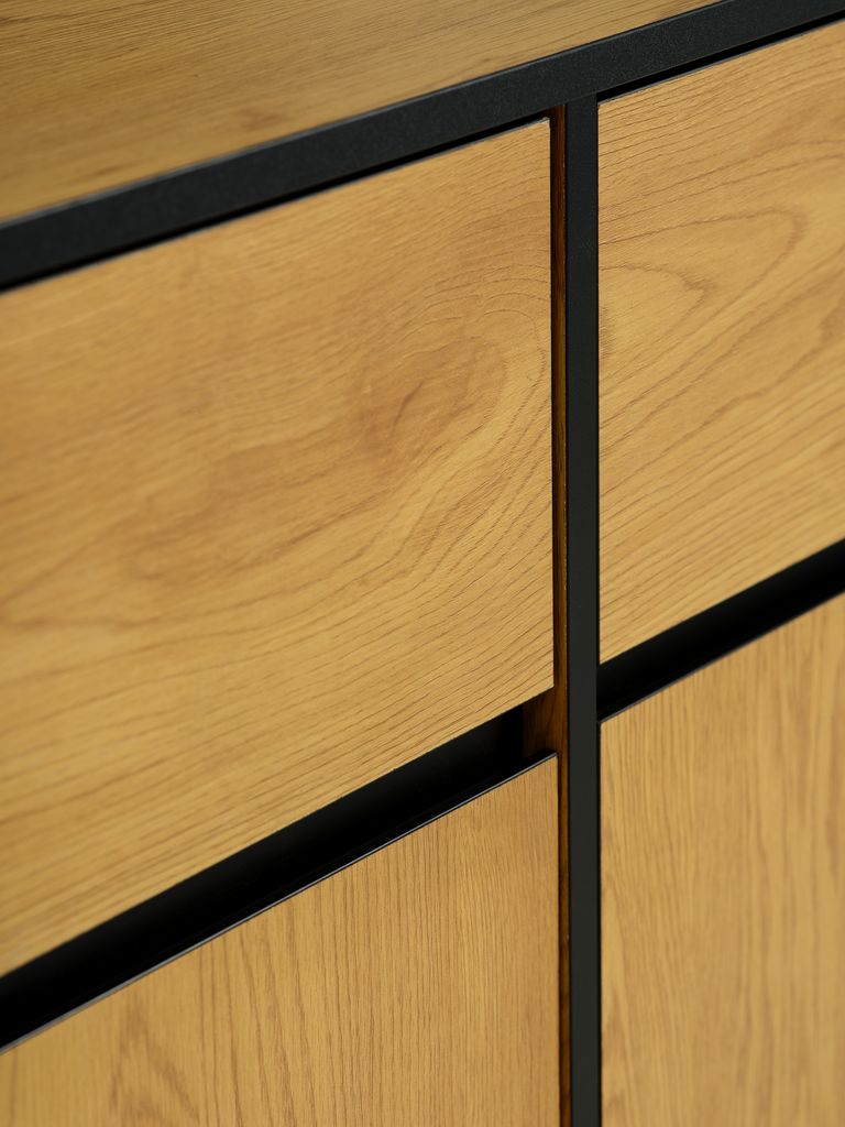 ODENSE Chest of Drawers, 3 Doors, 3 Drawers, Oak/Black