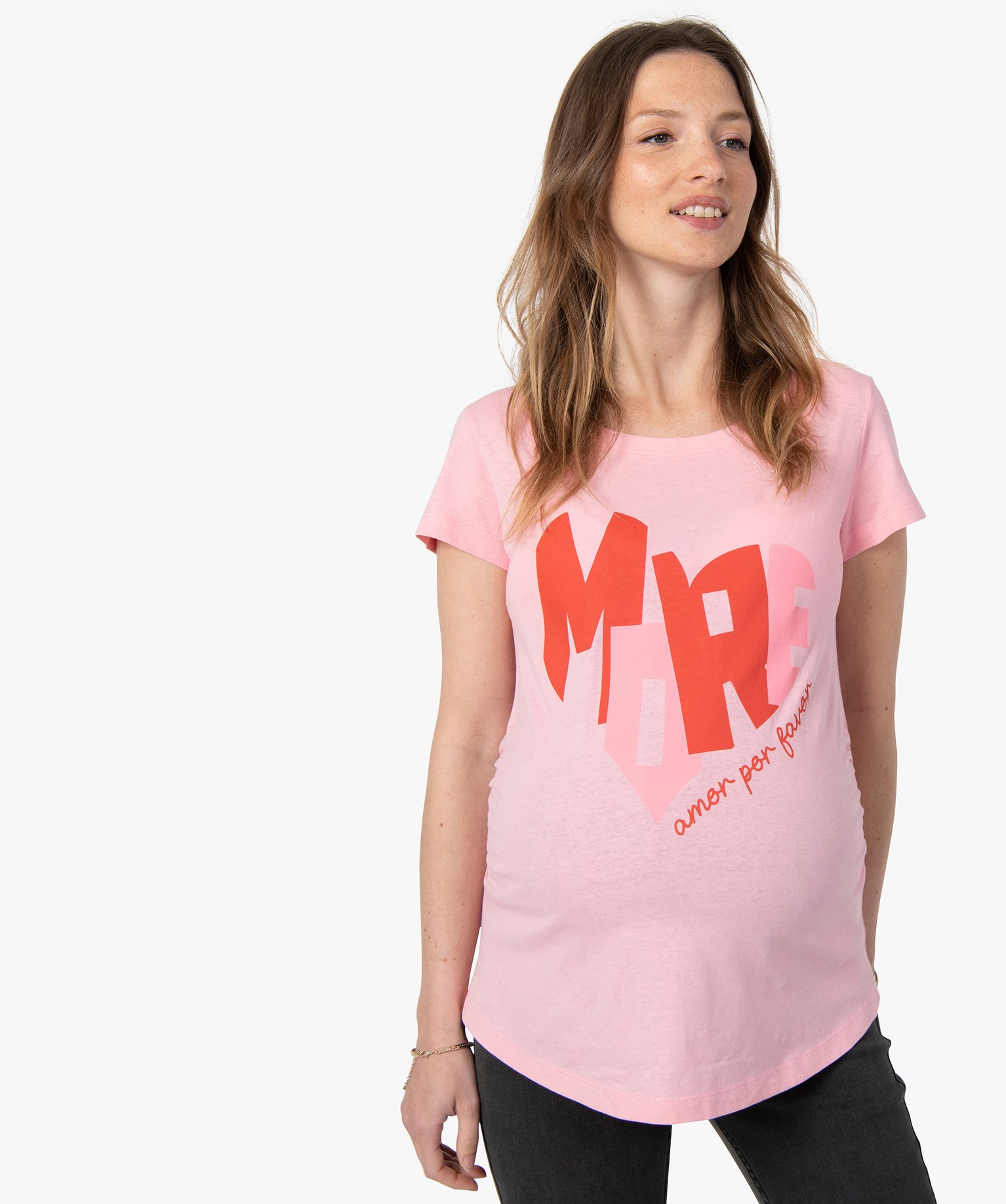 Tee-shirt de grossesse avec inscription en forme de cur blanc | GEMO