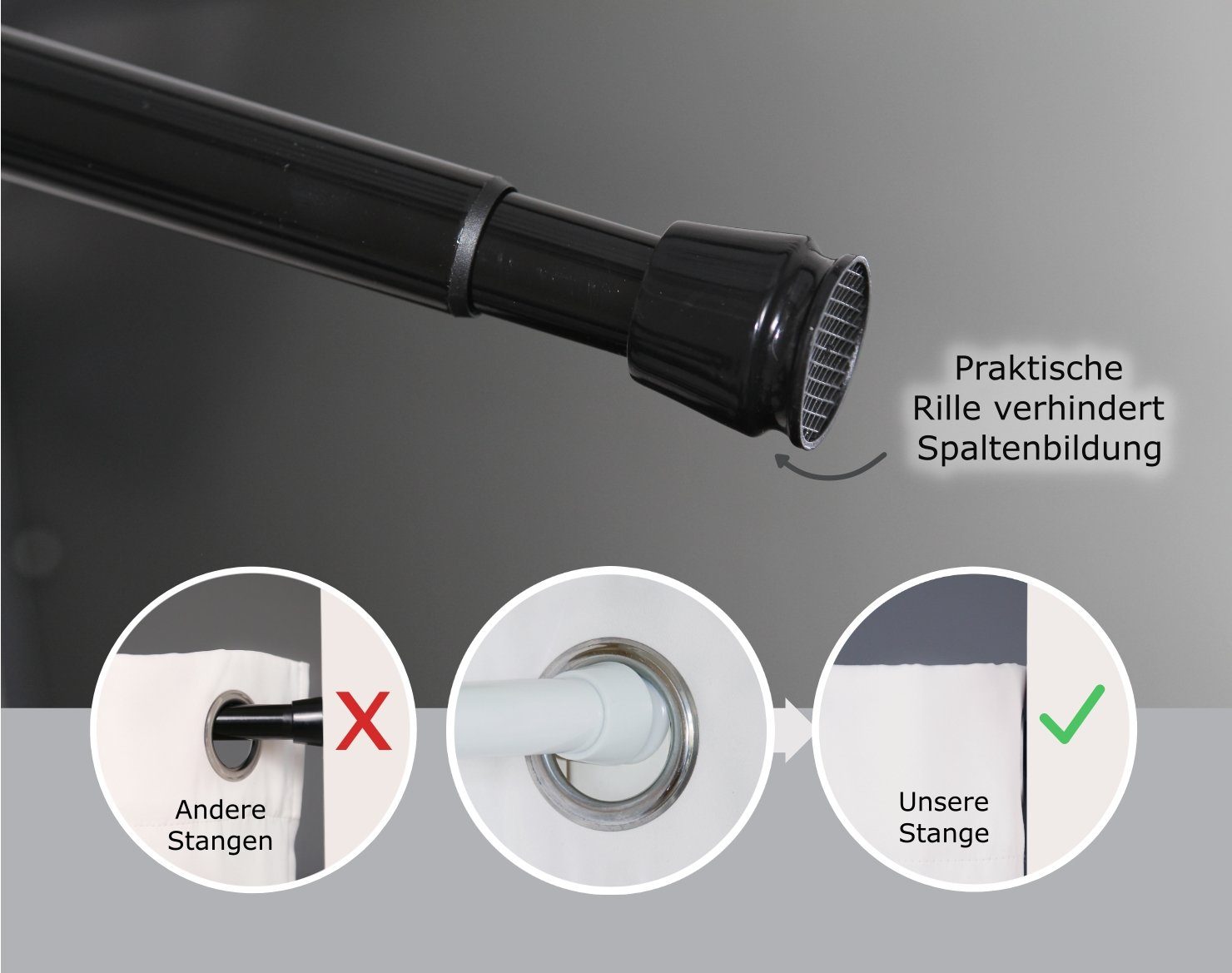 Klemmstange Teleskopstange 55-90 cm Türvorhangstange Duschvorhangstange Badstange, tinycurtains, Ø 0.22 mm, 1-läufig, ausziehbar, klemmbar, geklemmt, Metall, Stange für Türvorhang ohne Bohren stufenlos verstellbar rostfrei