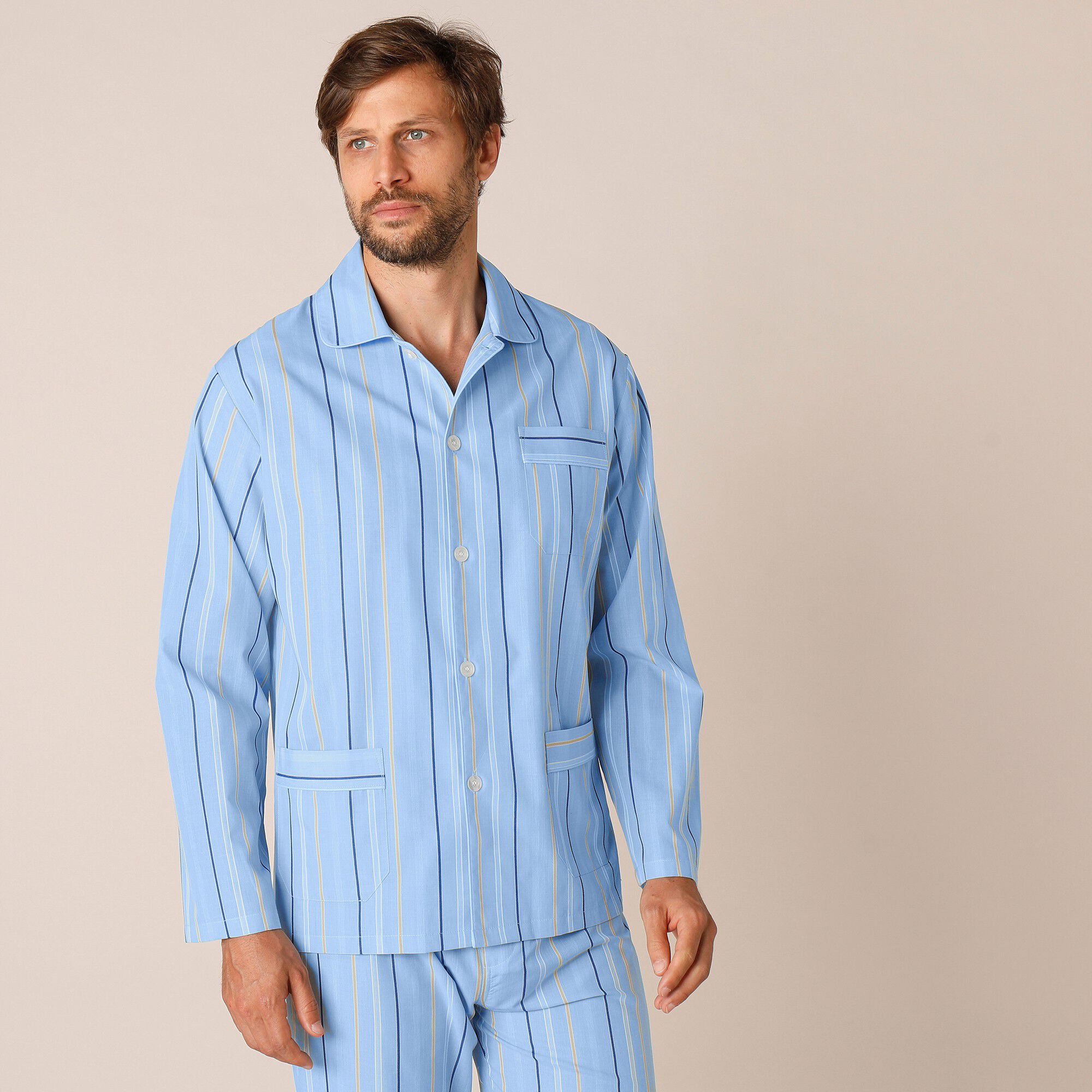 Pyjama rayé polyester/coton popeline