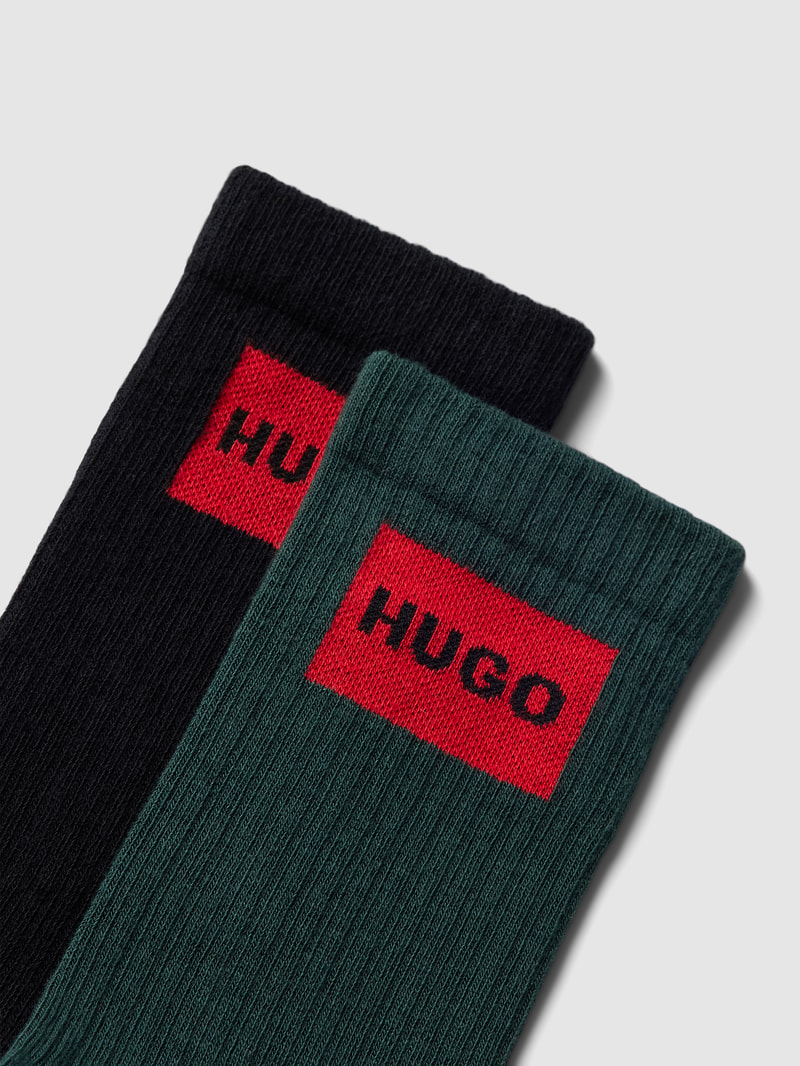 Socken mit Label-Stitching im 2er Pack in dunkelgrün