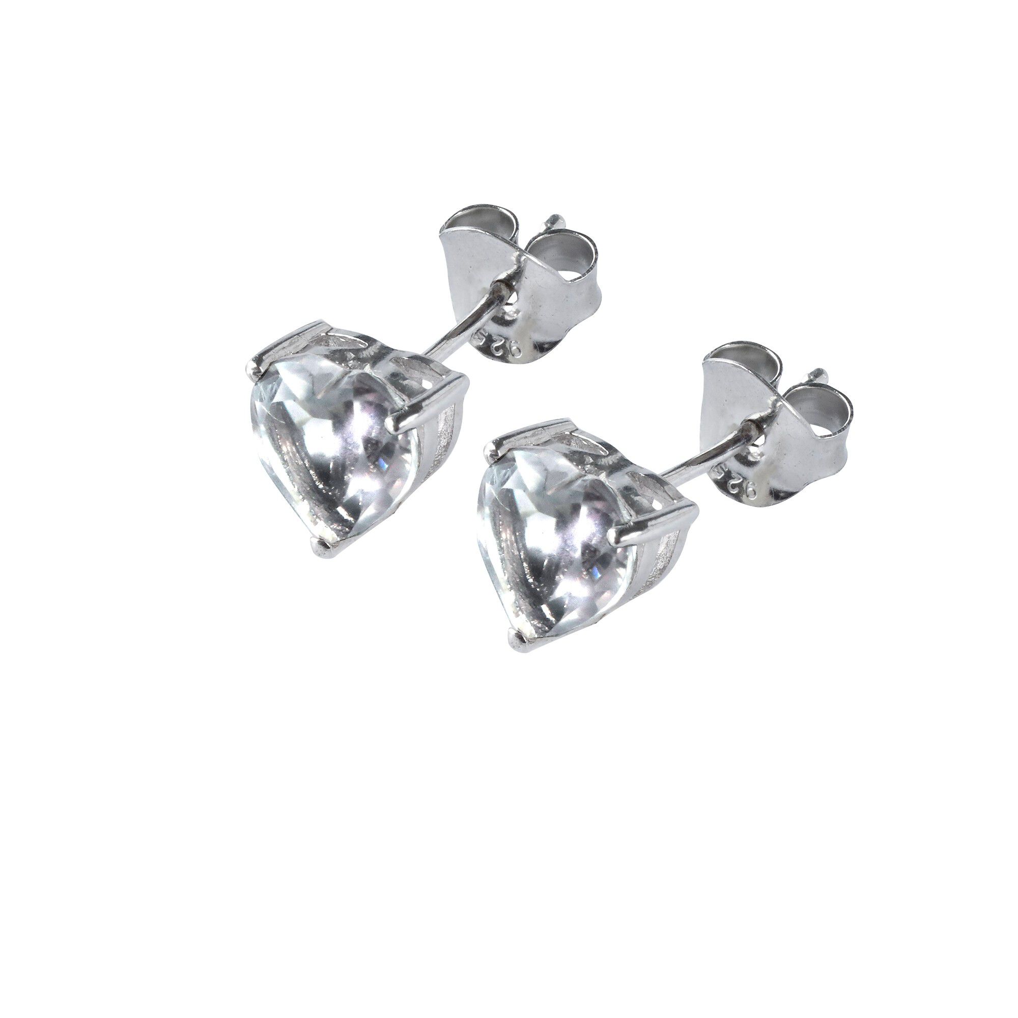 Boucles d'oreilles coeur Cristal de Roche et argent