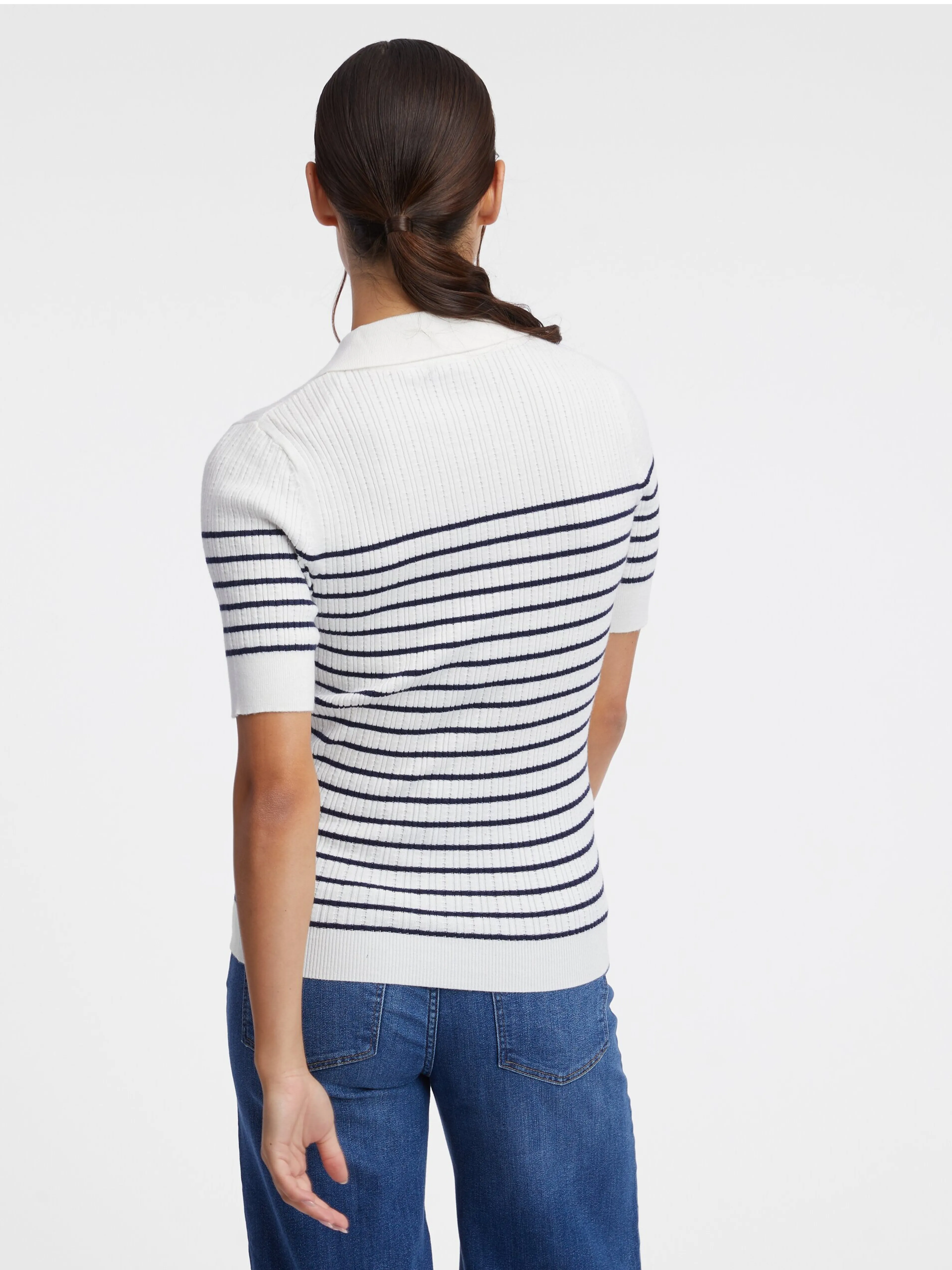 Cremefarbenes gestreiftes Damen-Poloshirt ORSAY