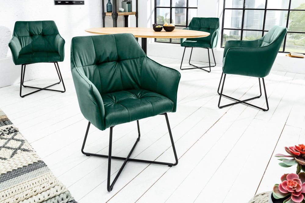 riess-ambiente Polsterstuhl LOFT grün / schwarz (Einzelartikel, 1 St), Esszimmer · Samt · mit Armlehne · Retro