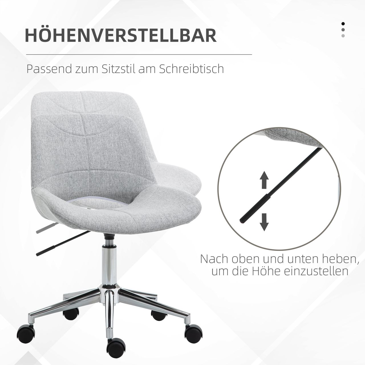 HOMCOM Bürostuhl, Schreibtischstuhl, höhenverstellbarer Computerstuhl, Hellgrau