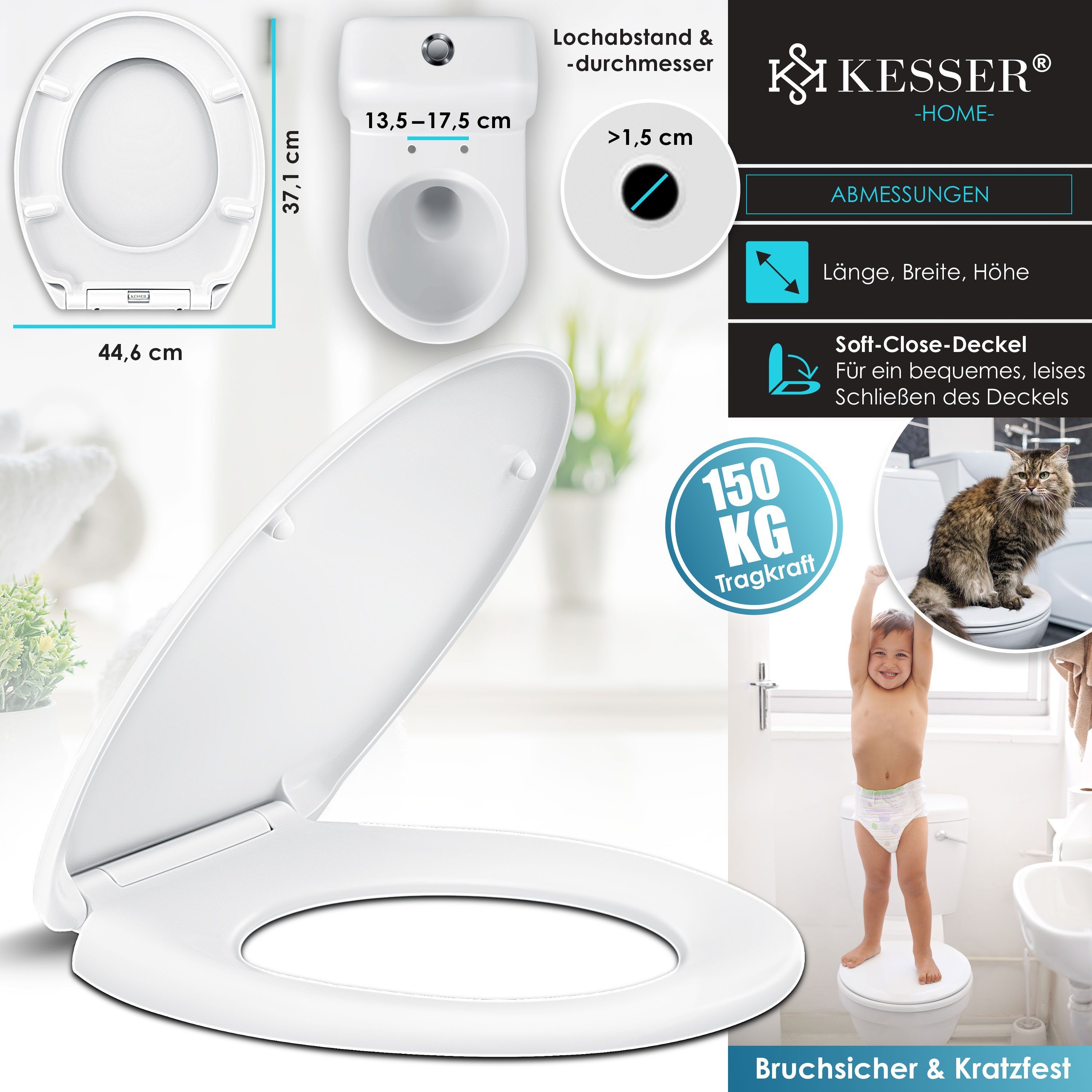 KESSER WC-Sitz, WC Sitz mit Absenkautomatik Toilettendeckel Quick-Release