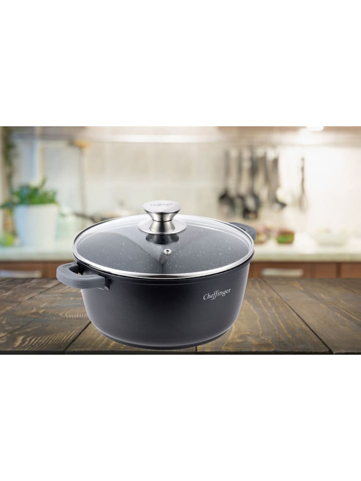 Cheffinger Aluguss Kochtopf Ø24cm mit Glasdeckel in Schwarz günstig kaufen onesize