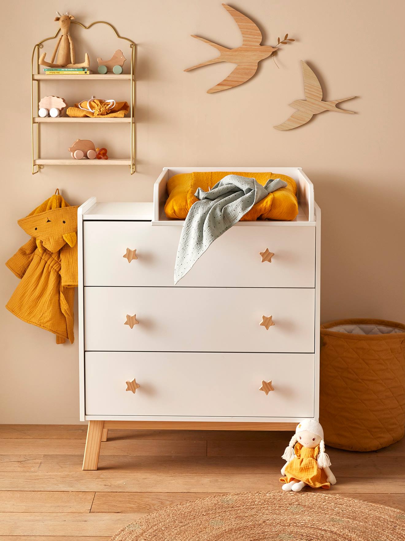 Vertbaudet Kinderzimmer Kommode GROßER BÄR, 3 Schubladen - weiß/natur