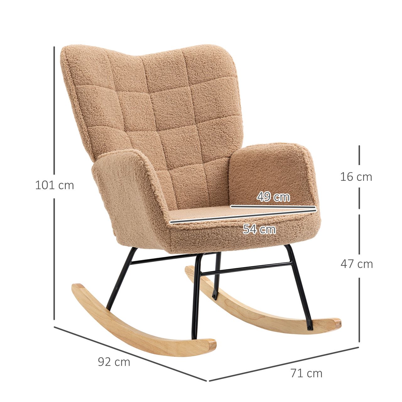 HOMCOM Schaukelstuhl Schwingsessel Akzentstuhl bis 120 kg, Polyester, Braun