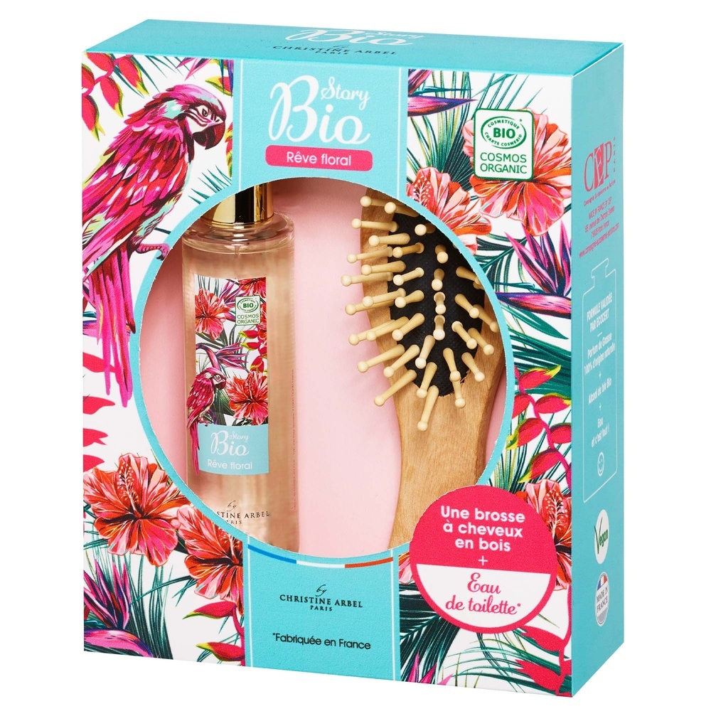 christine arbel COFFRET STORY BIO Rêve Floral EDT 50 ml+ 1 brosse à cheveux en bois EAU DE TOILETTE
