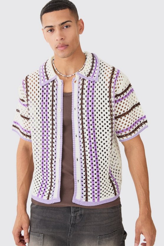 Kastiges gestreiftes Oversize Strick-Hemd