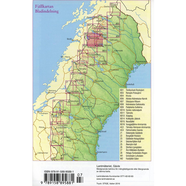 Fjällkartan 1 : 100 000 BD10 Sareks Nationalpark Bergwanderkarte - Wanderkarte