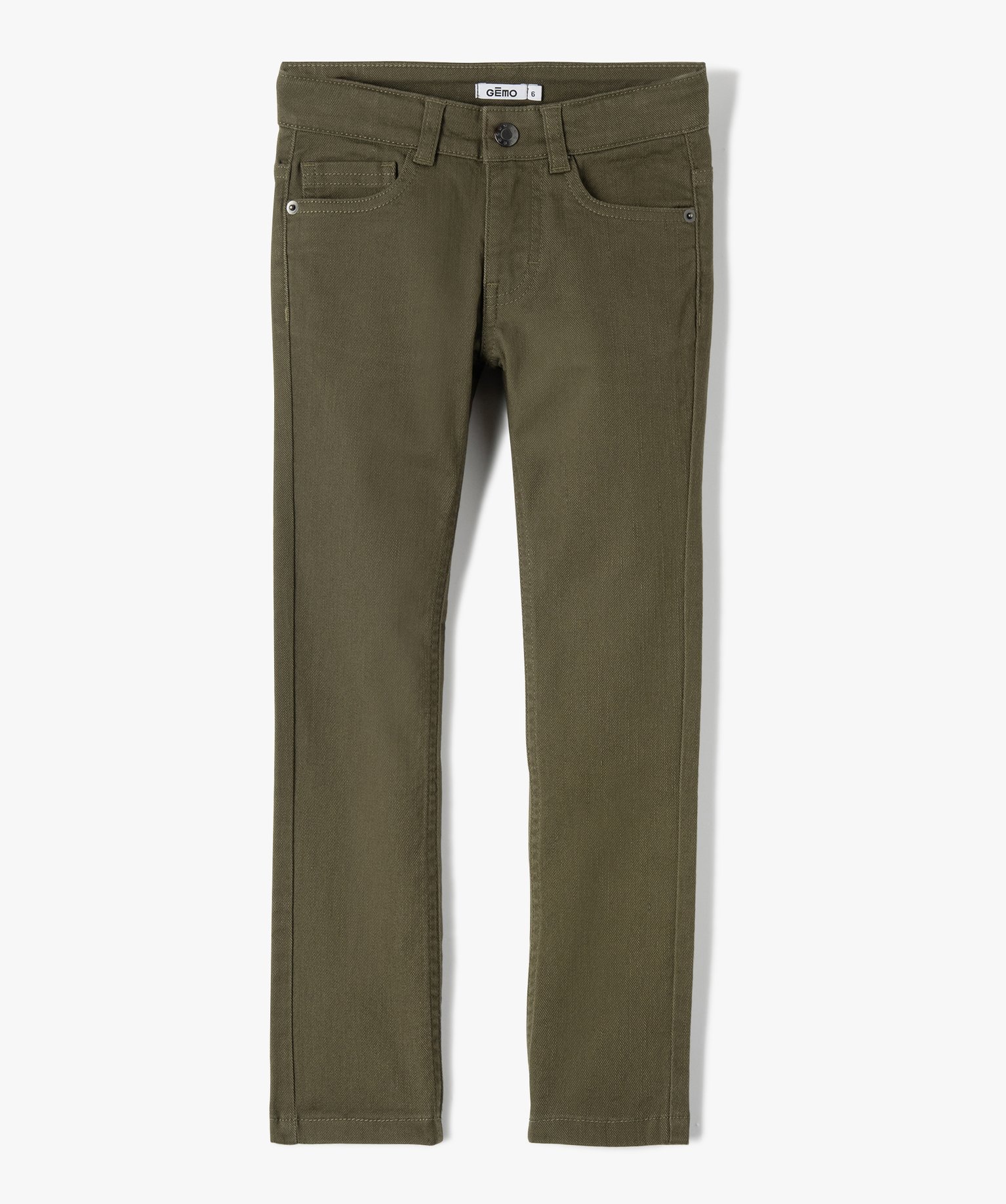 Pantalon Garçon uni coupe Slim extensible kaki | GEMO
