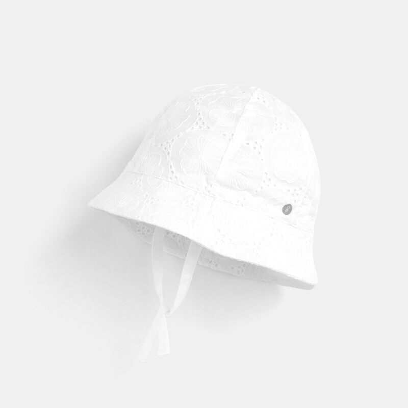 Chapeau de soleil broderie anglaise blanc bébé fille