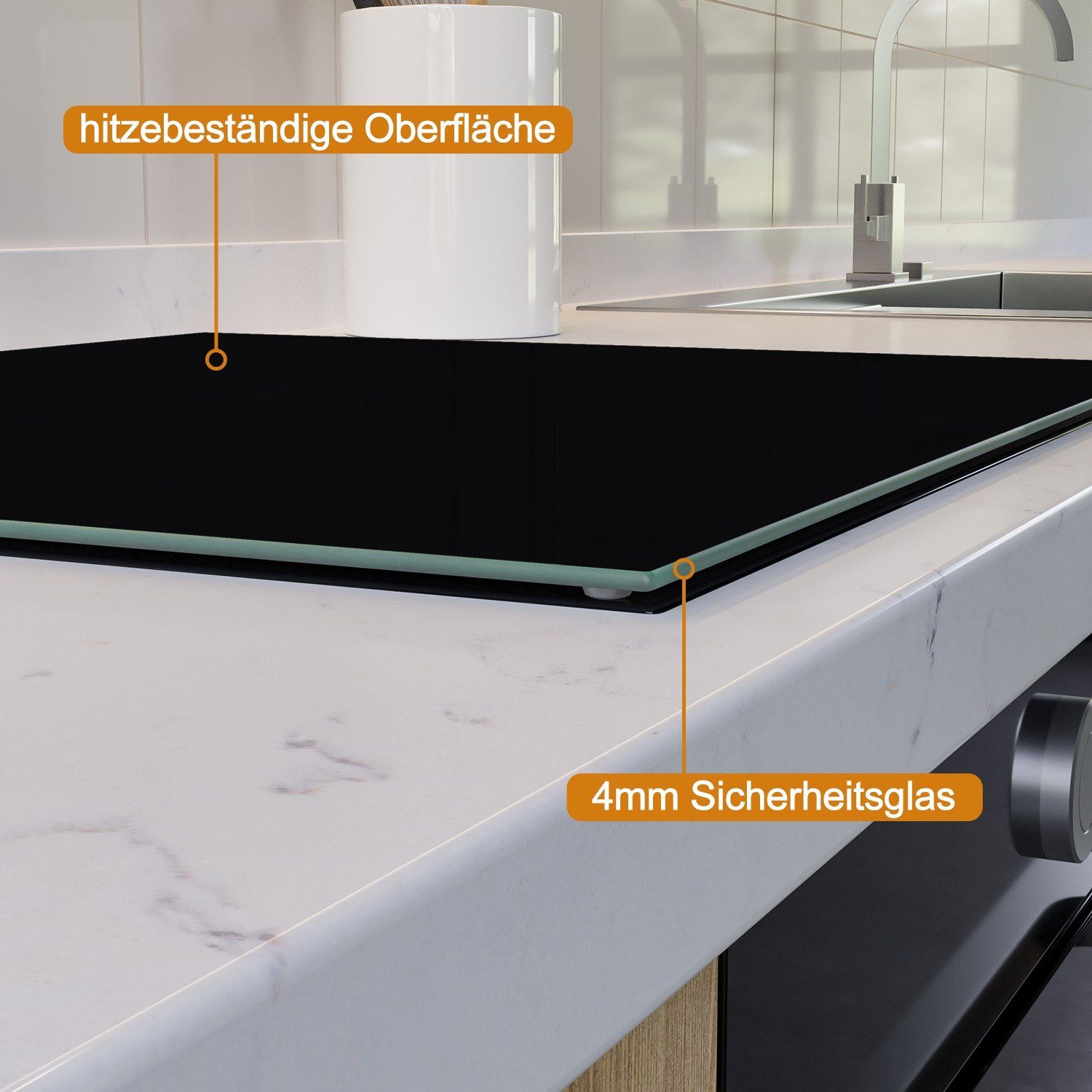 Wallario Herd-Abdeckplatte Schwarz, ESG-Sicherheitsglas, (Glasplatte, 1 tlg., inkl. 5mm Noppen), verschiedene Größen