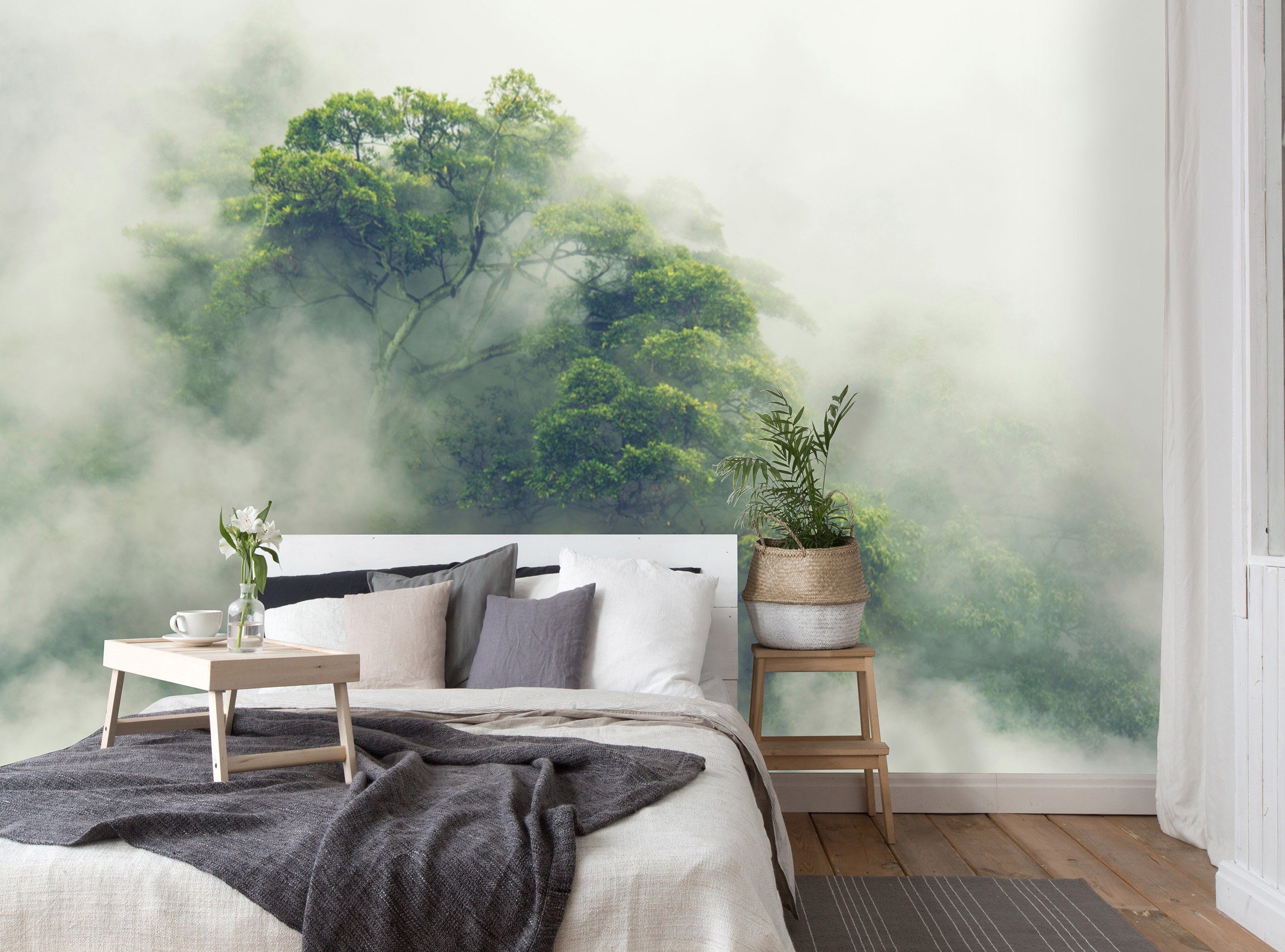 Wallarena Fototapete Wald im Nebel Japan Vlies Tapete Wohnzimmer Schlafzimmer Wandtapete, Glatt, Natur, Vliestapete inklusive Kleister