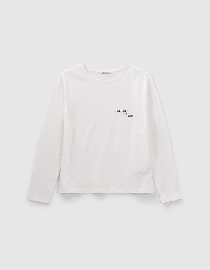 Tee-shirt blanc message brodé poitrine Femme