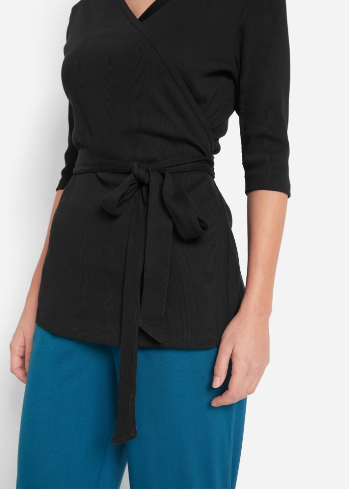 Ripp-Wickelshirtjacke, 1/2 Arm