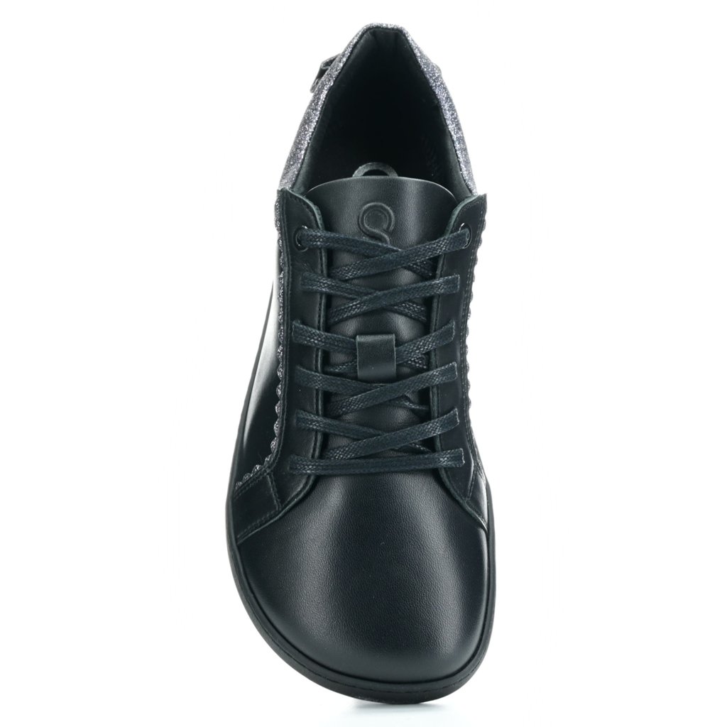 Shapen Feelin Chic Black Glitter Leather Barfuß-Halbschuhe