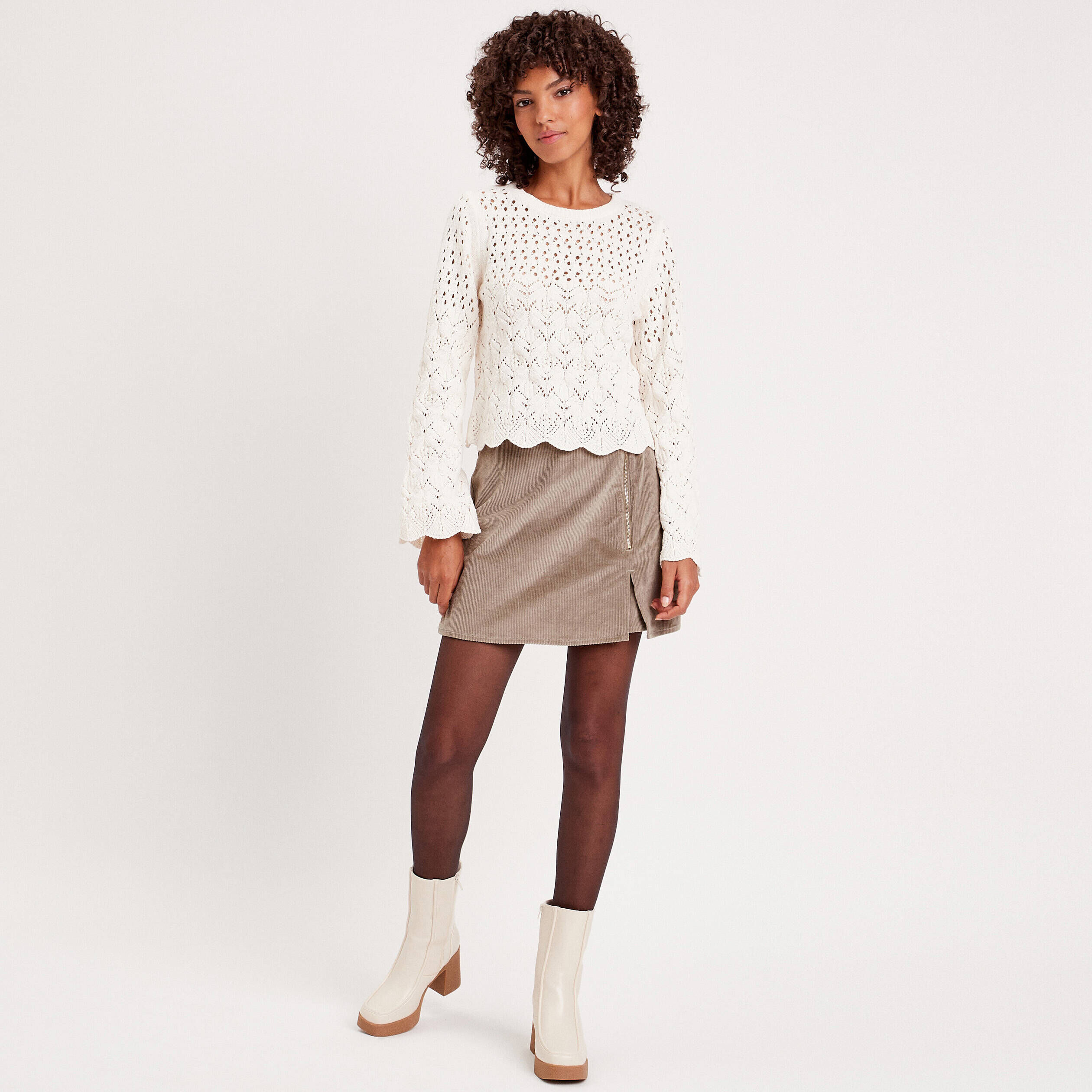 Jupe-short moulante velours vert kaki femme | Cache Cache