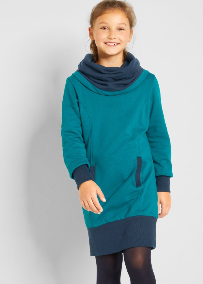 Mädchen Sweatkleid mit großem Kragen aus Bio-Baumwolle