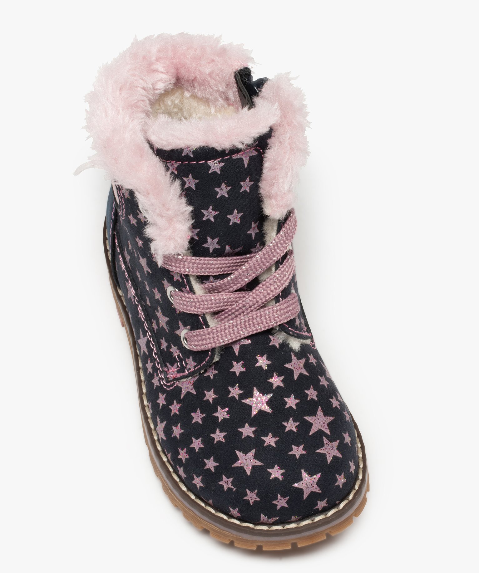 Boots fourrées fille style montagne à étoiles pailletées bleu | GEMO