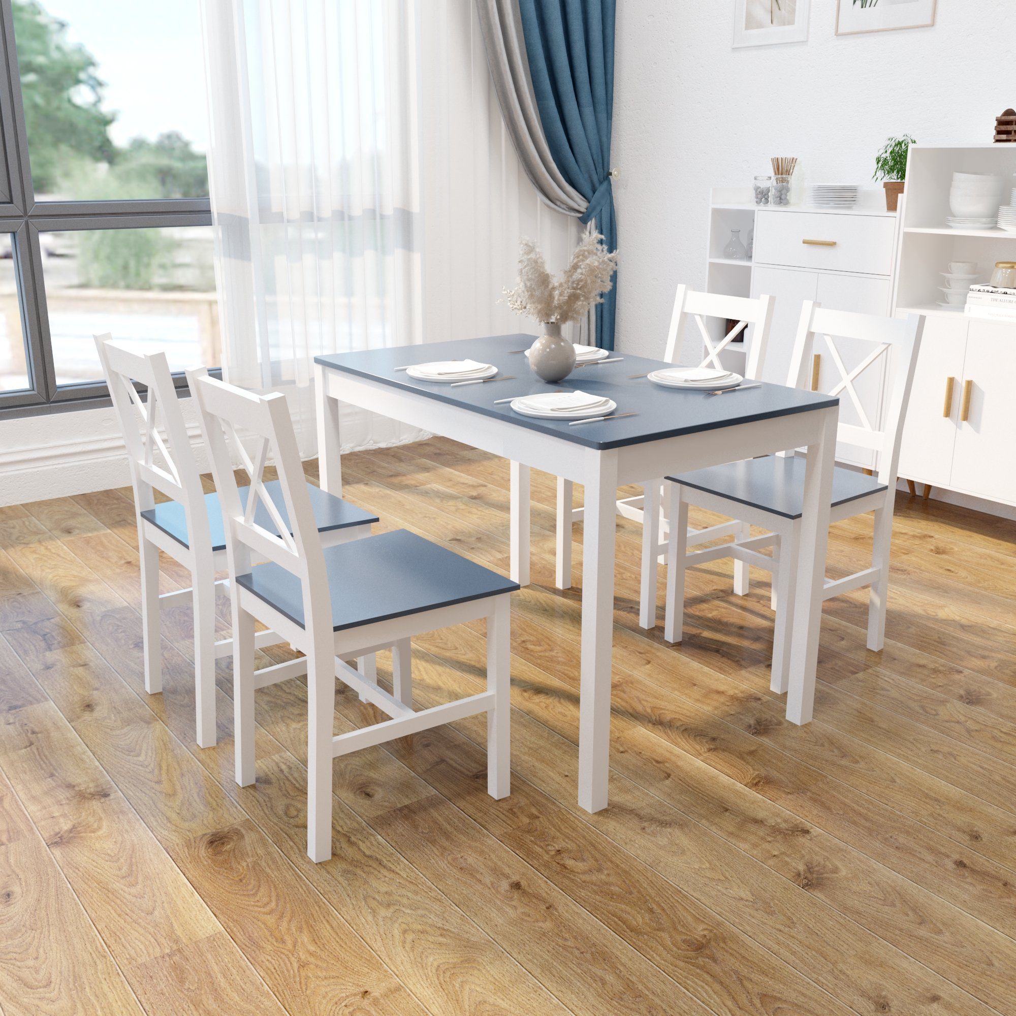 Mondeer Essgruppe (Set, 3-tlg), 4 Stühle und 1 Tisch, Marineblau