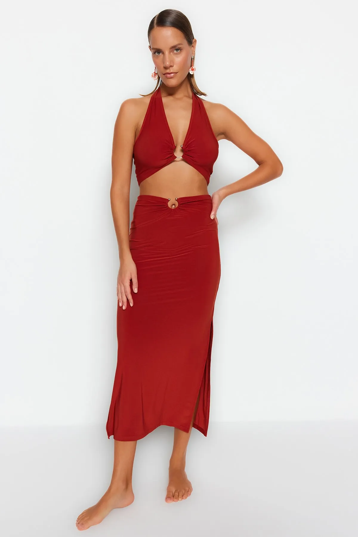 Trendyol Collection  Kachel-Strick-Accessoire-Bluse-Rock-Set TBESS23AU00084