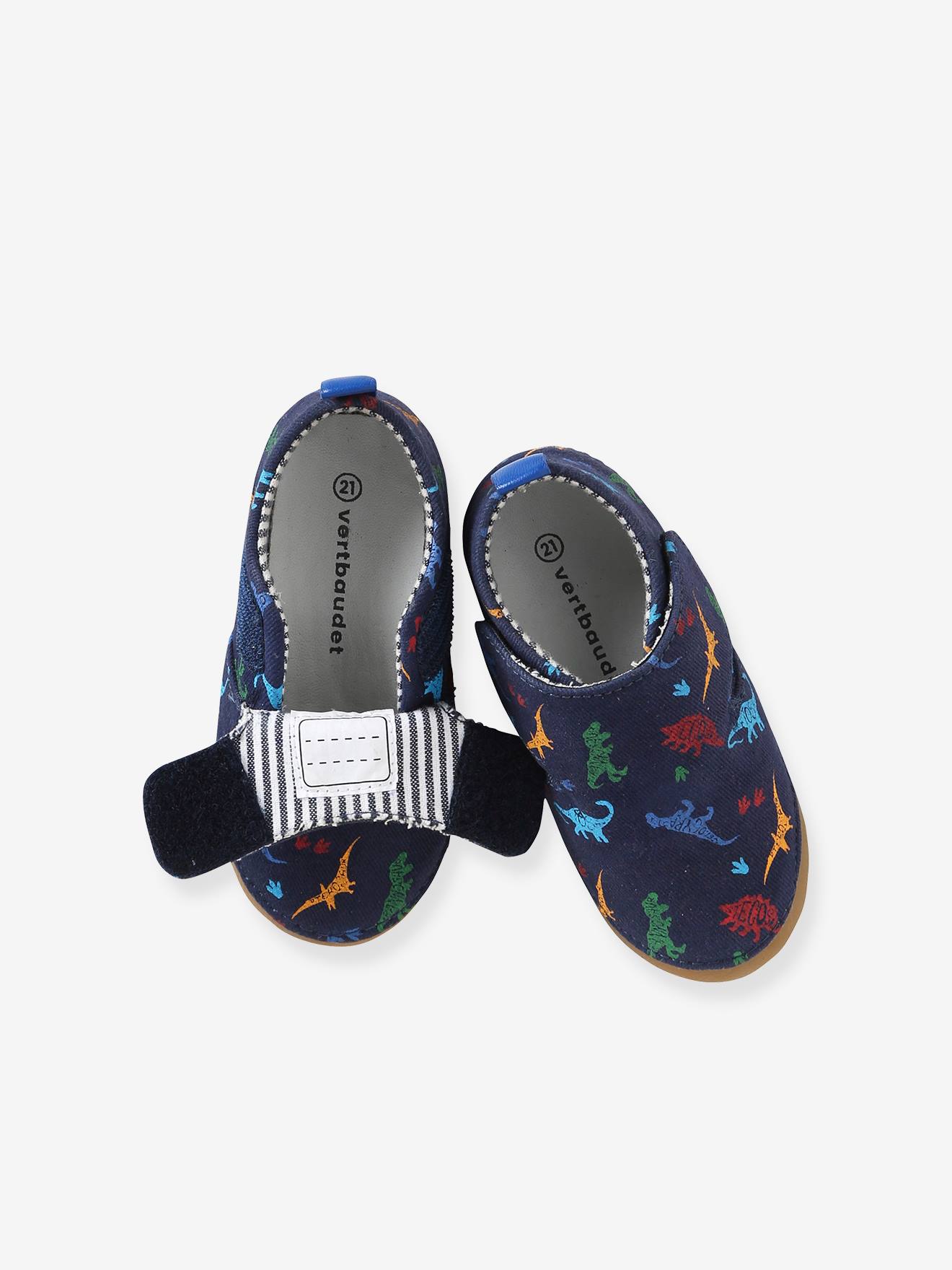 Chaussons scratchés bébé en toile marine