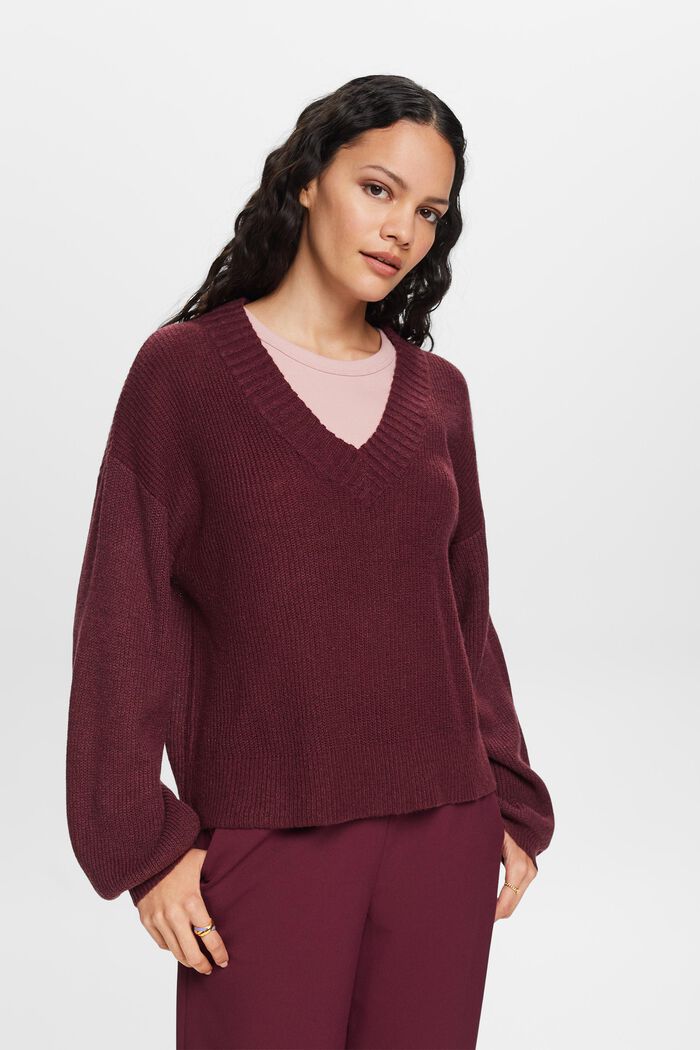 Pullover mit V-Ausschnitt, Wollmix