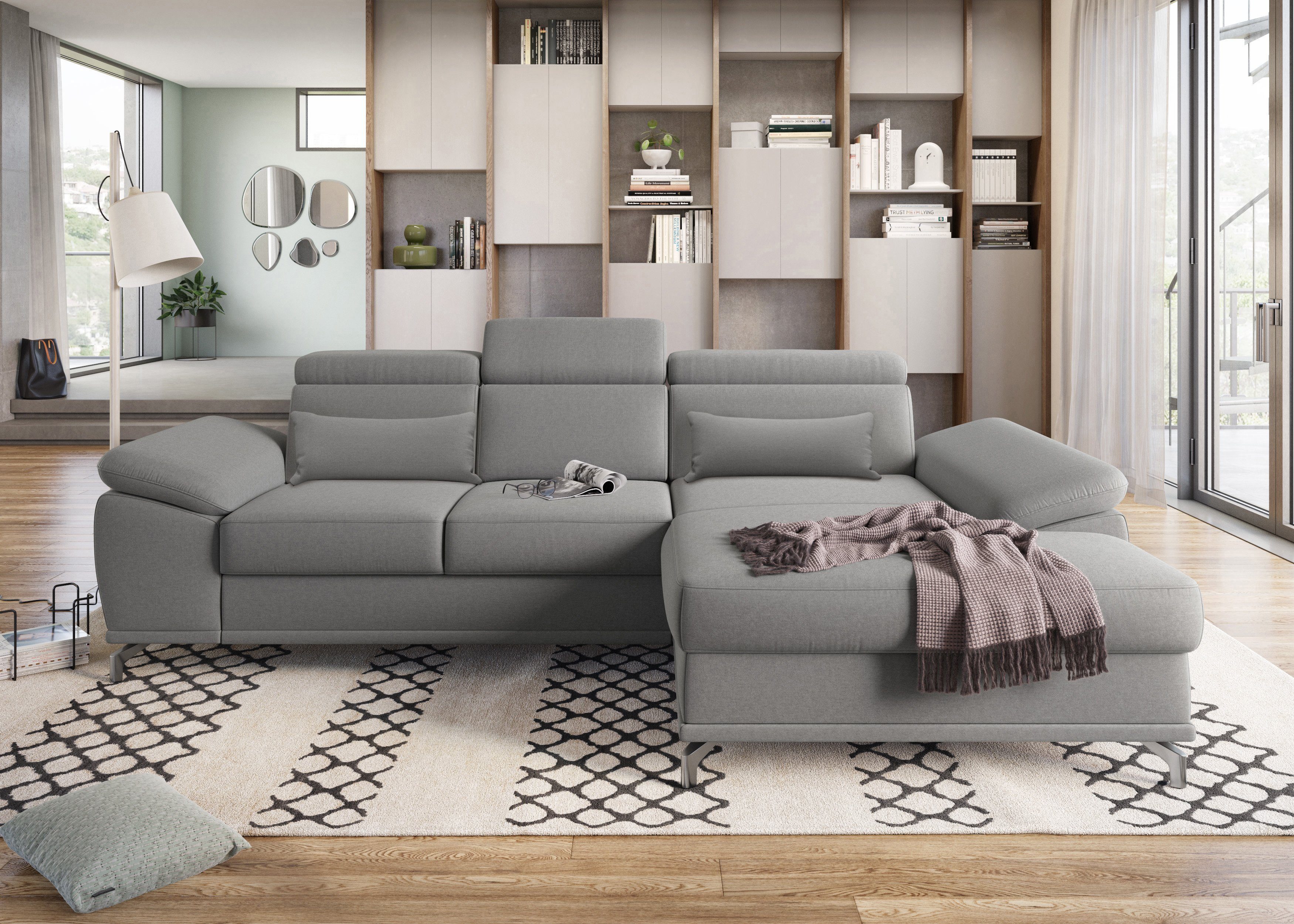 sit&more Ecksofa Cabrio, mit Sitztiefen- und Armteilverstellung sowie Federkern, 2 Nierenkissen
