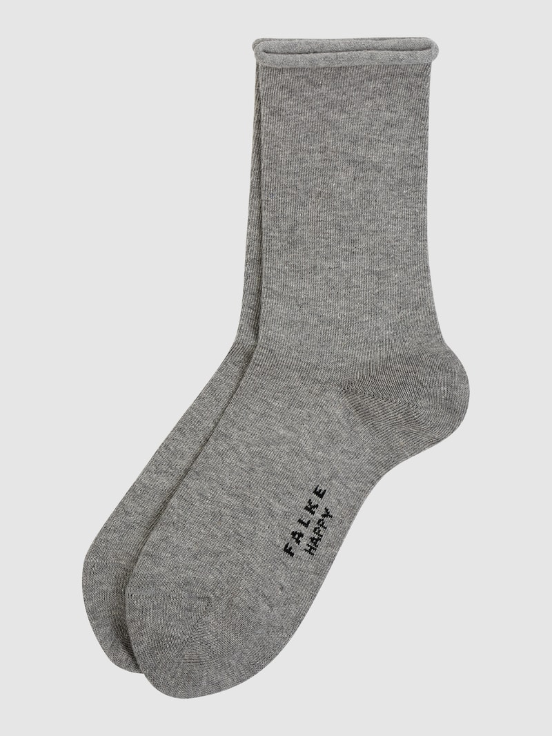 Socken mit Stretch-Anteil im 2er-Pack Modell 'Happy' in mittelgrau meliert