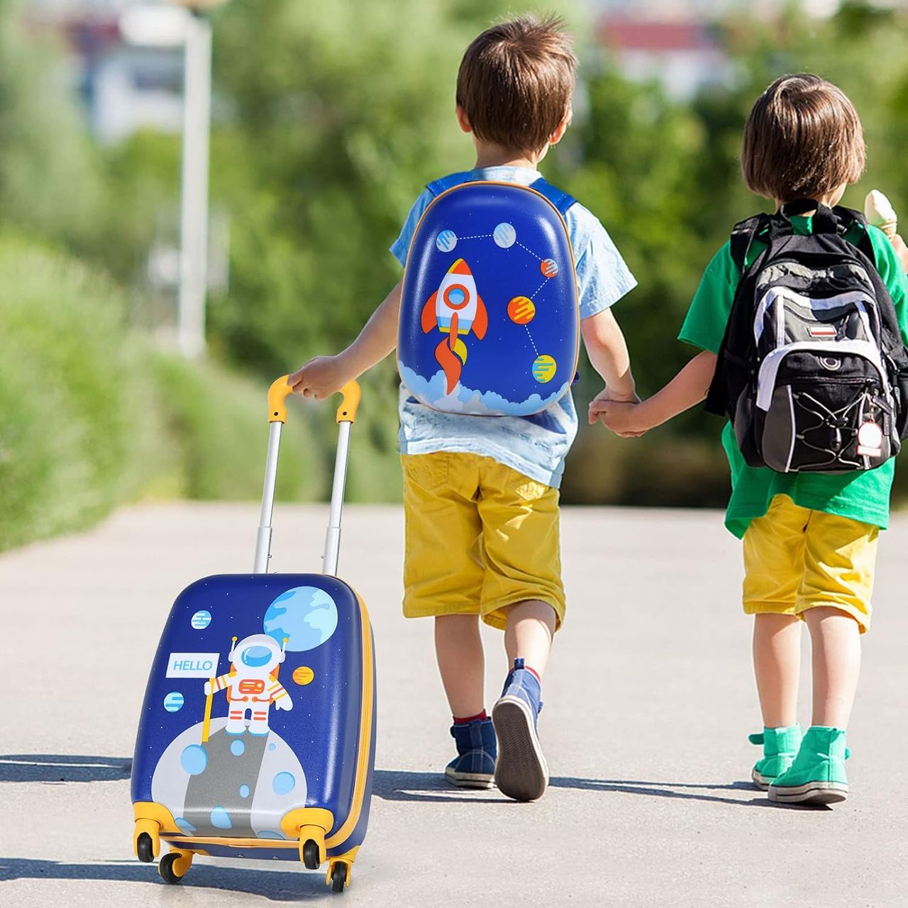 Costway 2tlg Kinderkoffer   Rucksack, Kindertrolley aus Kunststoff