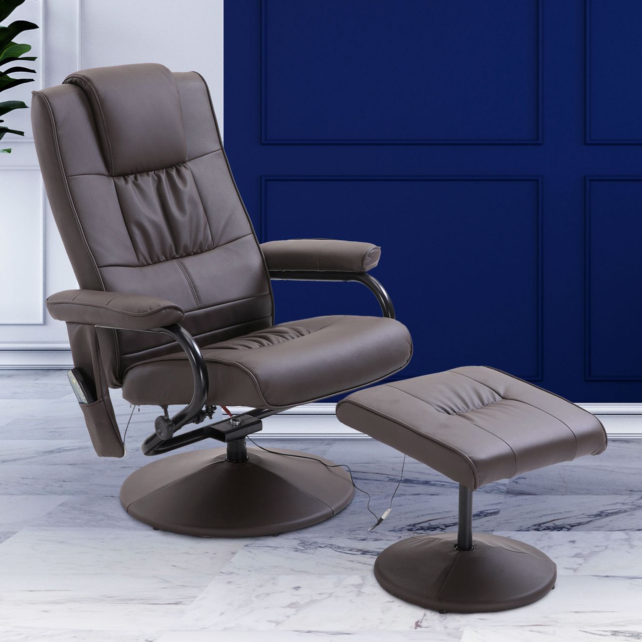 HOMCOM Massagesessel mit Hocker, Relaxsessel mit Liegefunktion, Massagefunktion