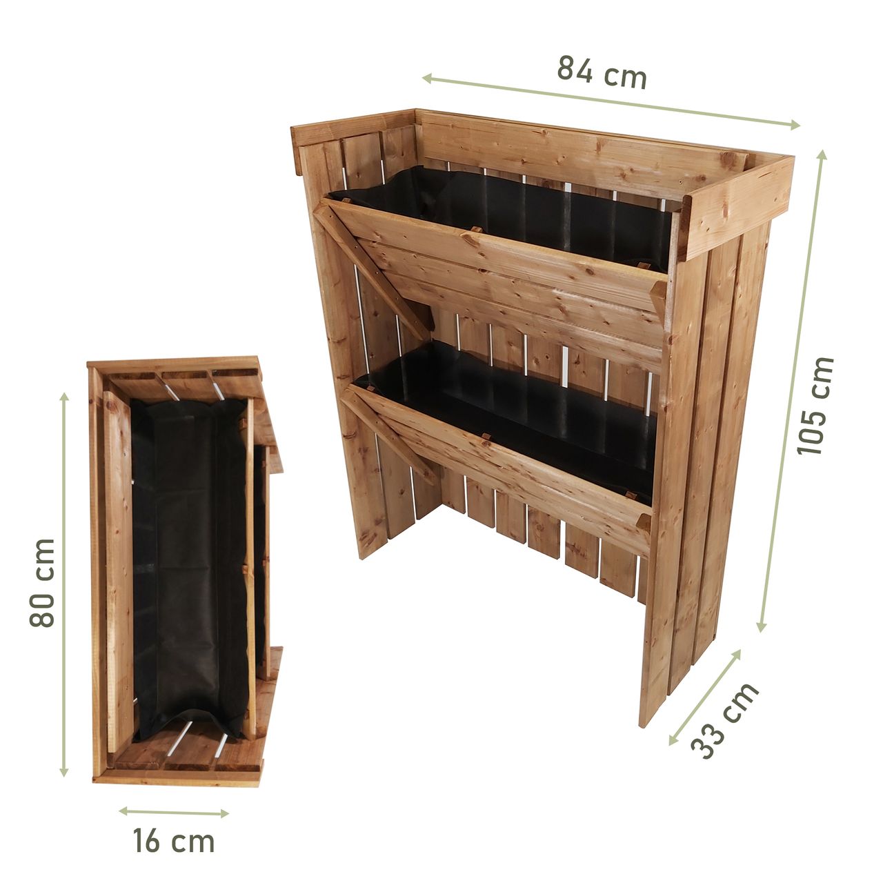 Lemodo Blumentreppe aus Holz, Pflanzregal mit Gartenvlies, Blumenkasten als Sichtschutz