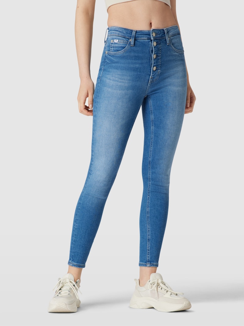 Skinny Fit Jeans mit kurzer Knopfleiste in jeans