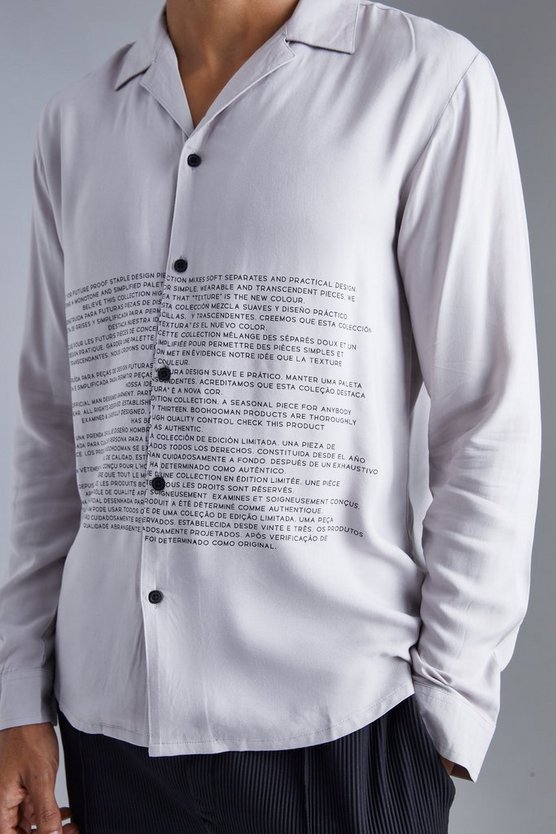 Langärmliges Viskose-Hemd mit Text-Print