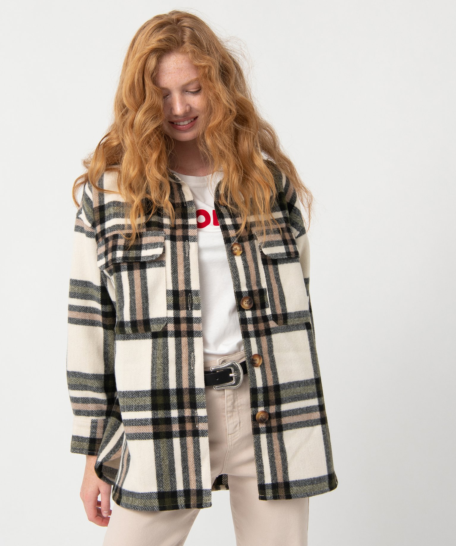 Veste femme à carreaux coupe chemise carreaux | GEMO