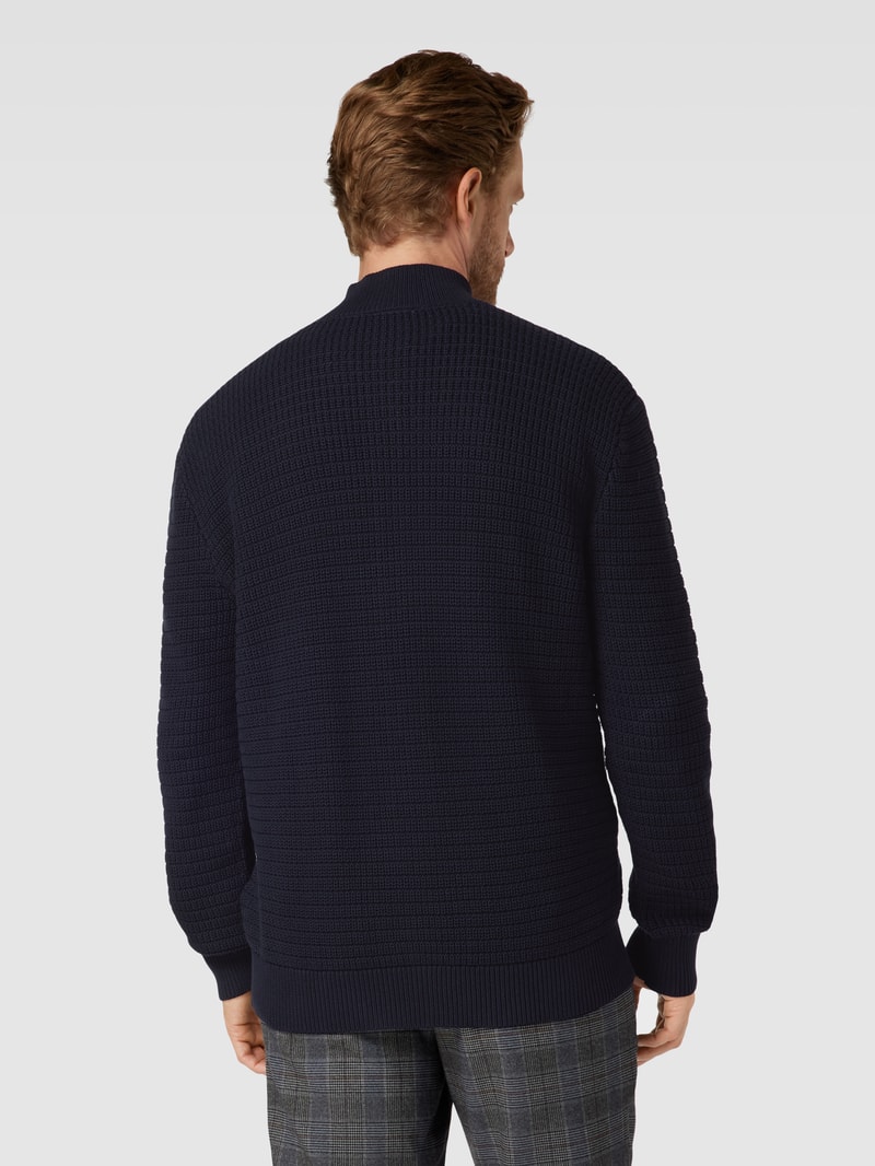 Strickpullover mit Stehkragen und Reißverschluss in marineblau