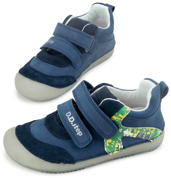 DD Step ~ Leder MidCut Klettschuh ~ Blue/Yellow