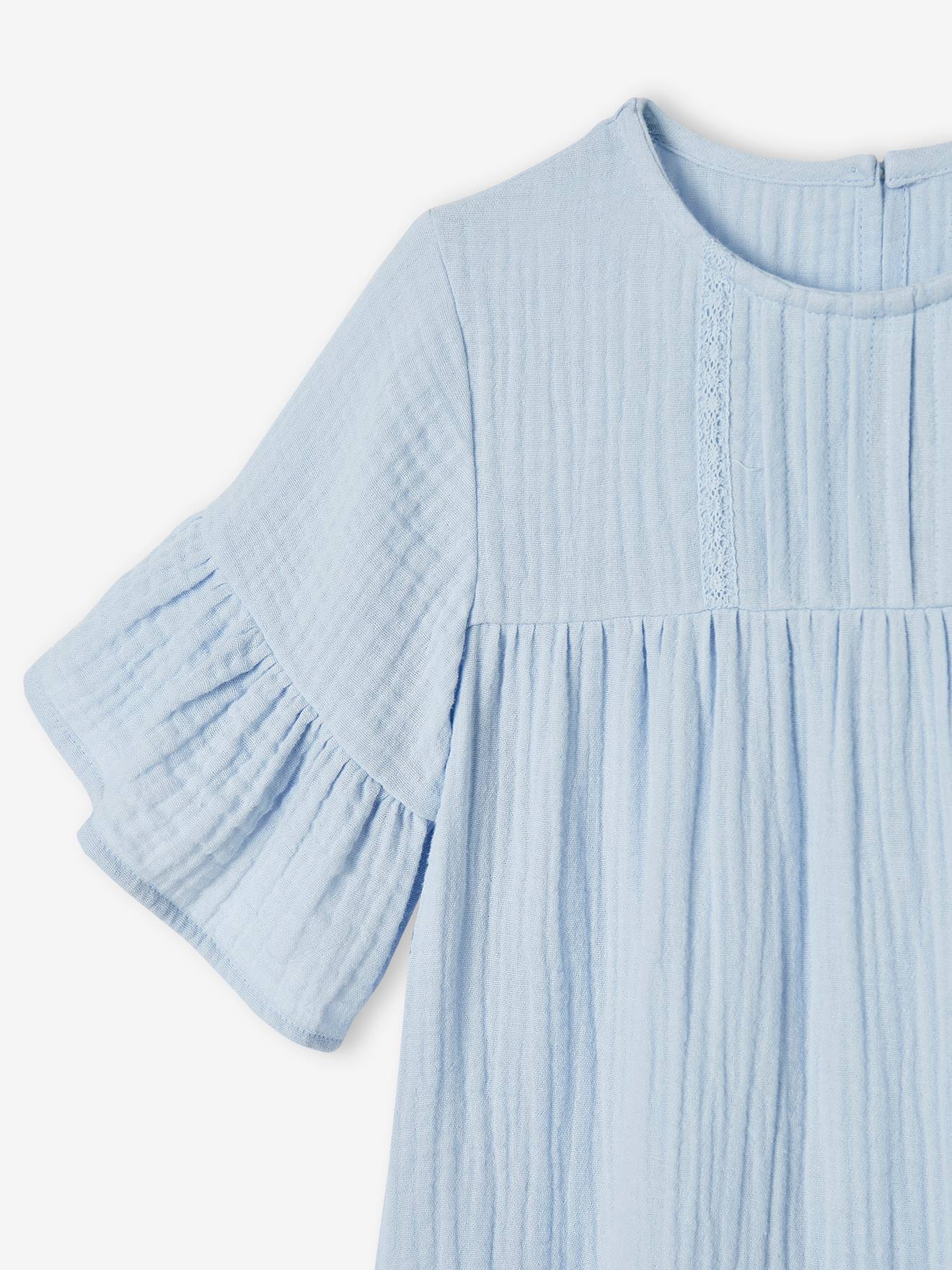 Robe en gaze de coton fille abricot poudré