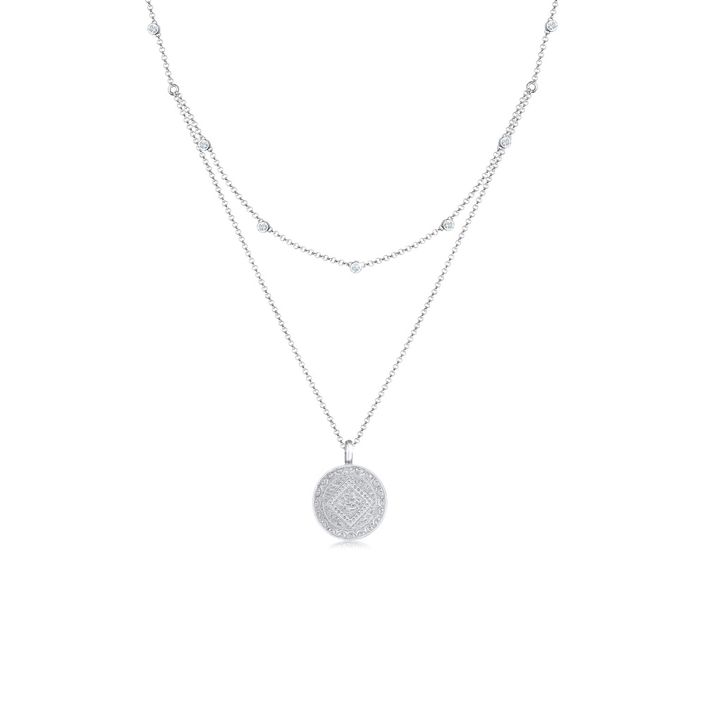 Elli Elli Collier Femmes Couches Look Pièce de Monnaie Plaquette Vintage avec Cristaux collier